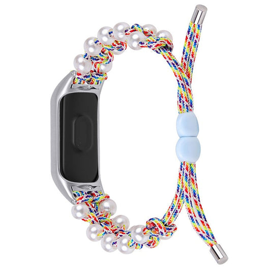 For Xiaomi Smart Band 9 NFC / 9 / 8 NFC / 8 Watch Band Pearl Decor Nylon Braided Wrist Strap - Colorful