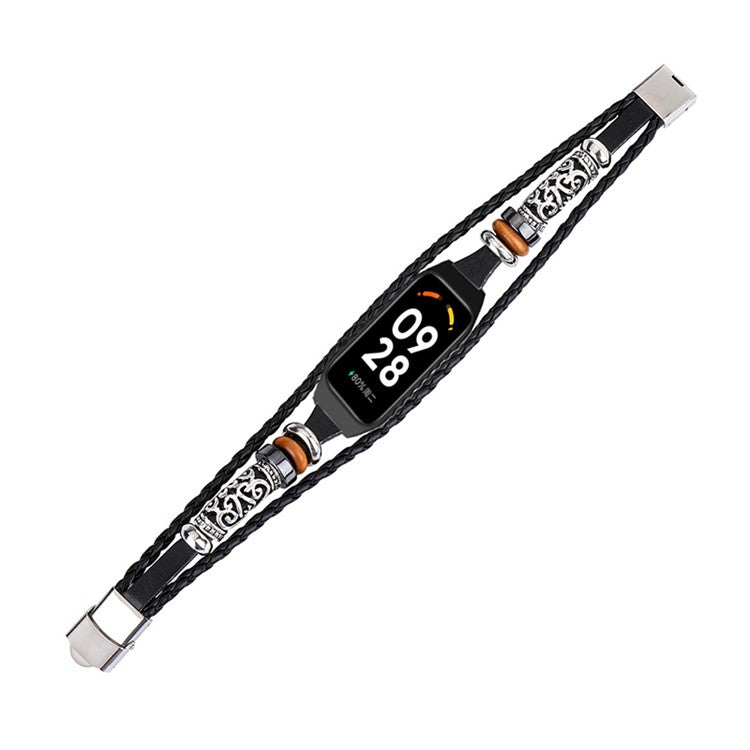 For Xiaomi Redmi Band 2 Watch Band Boho Bead Metal Jewelry Retro Strap DIY Bracelets - Black