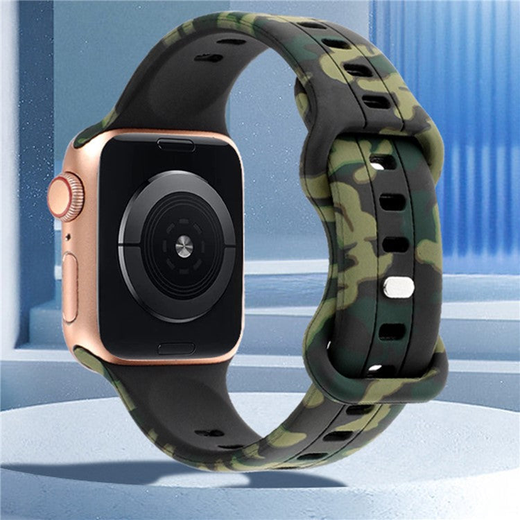 Watch Strap for Apple Watch Series 10 46mm / Ultra 2 Ultra 49mm /  Series 9 8 7 45mm / 6 5 4 SE (2023) SE (2022) SE 44mm / 3 2 1 42mm , Camouflage Silicone Sports Band - Yellow