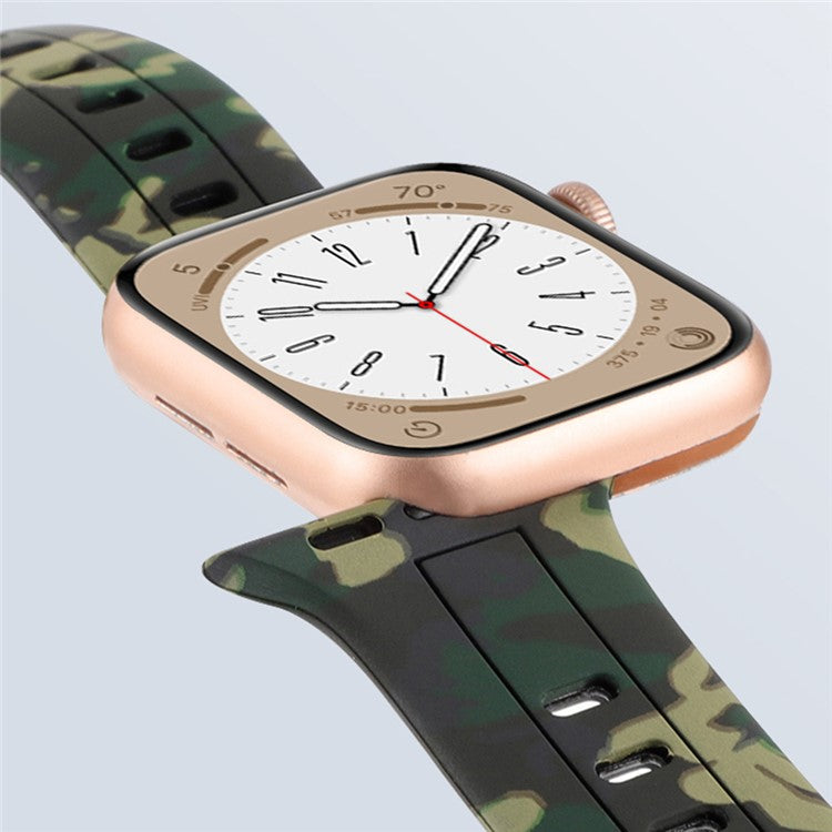 Watch Strap for Apple Watch Series 10 46mm / Ultra 2 Ultra 49mm /  Series 9 8 7 45mm / 6 5 4 SE (2023) SE (2022) SE 44mm / 3 2 1 42mm , Camouflage Silicone Sports Band - Yellow