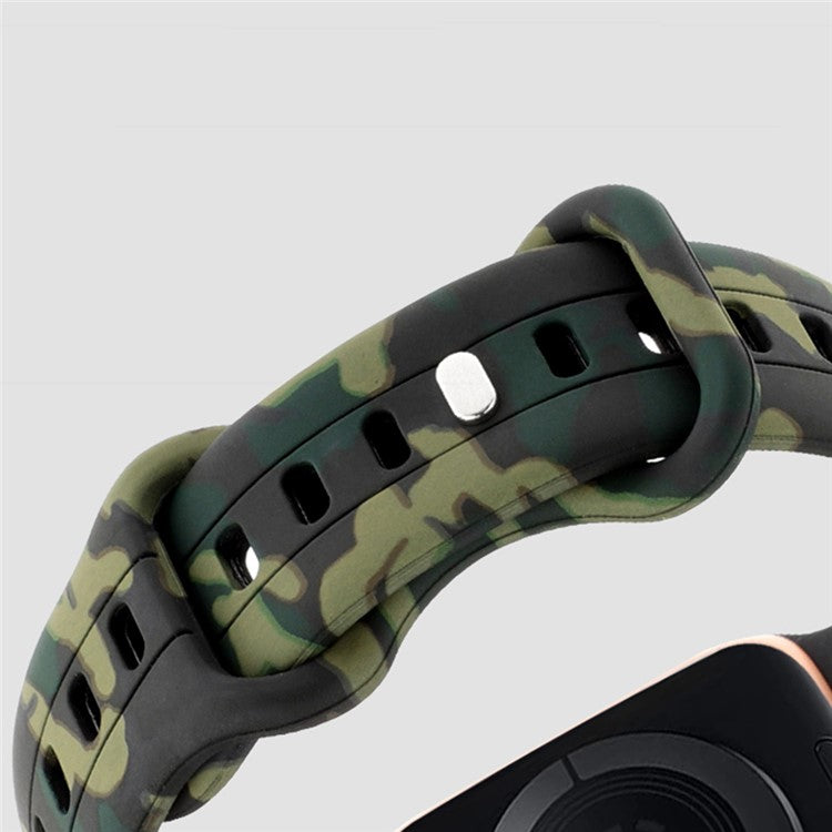 Watch Strap for Apple Watch Series 10 46mm / Ultra 2 Ultra 49mm /  Series 9 8 7 45mm / 6 5 4 SE (2023) SE (2022) SE 44mm / 3 2 1 42mm , Camouflage Silicone Sports Band - Yellow
