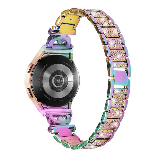 For Samsung Galaxy Watch6 40mm 44mm / Watch6 Classic 43mm 47mm / Watch 5 40mm 44mm / Watch4 40mm 44mm Stainless Steel 3-Bead Rhinestone Watch Strap - Multi-color