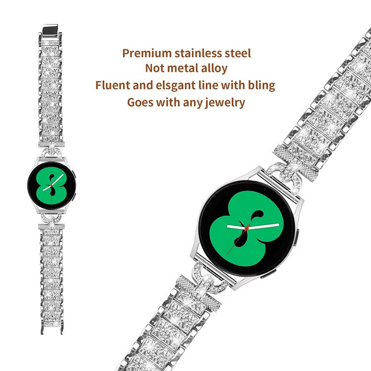 Watch Strap for Samsung Galaxy Watch6 40mm 44mm / Watch6 Classic 43mm 47mm / Watch 5 40mm 44mm / Watch4 40mm 44mm / Watch3 41mm , Stainless Steel 20mm Rhinestone Decor Band - Silver