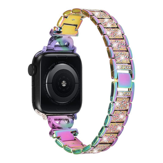 Watch Band for Apple Watch Series 10 46mm / Ultra 2 Ultra 49mm /  Series 9 8 7 45mm / 6 5 4 SE (2023) SE (2022) SE 44mm / 3 2 1 42mm , 3-Bead Rhinestone Decor Stainless Steel Strap - Multi-Color