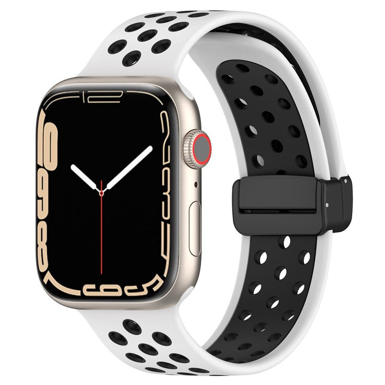 For Apple Watch Series 10 46mm / Ultra 2 Ultra 49mm /  Series 9 8 7 45mm / 6 5 4 SE (2023) SE (2022) SE 44mm / 3 2 1 42mm Silicone Strap Dual Color Breathable Watch Band - White / Black