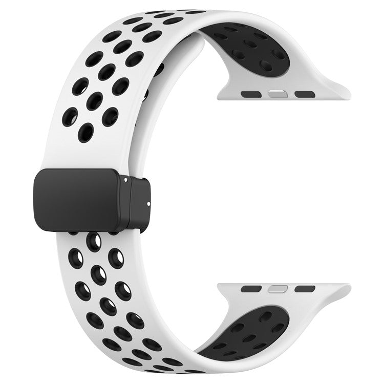 For Apple Watch Series 10 46mm / Ultra 2 Ultra 49mm /  Series 9 8 7 45mm / 6 5 4 SE (2023) SE (2022) SE 44mm / 3 2 1 42mm Silicone Strap Dual Color Breathable Watch Band - White / Black