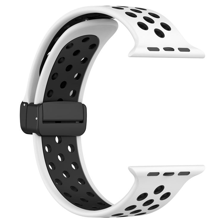 For Apple Watch Series 10 46mm / Ultra 2 Ultra 49mm /  Series 9 8 7 45mm / 6 5 4 SE (2023) SE (2022) SE 44mm / 3 2 1 42mm Silicone Strap Dual Color Breathable Watch Band - White / Black