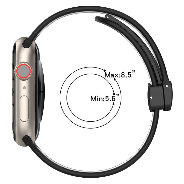 For Apple Watch Series 10 46mm / Ultra 2 Ultra 49mm /  Series 9 8 7 45mm / 6 5 4 SE (2023) SE (2022) SE 44mm / 3 2 1 42mm Silicone Strap Dual Color Breathable Watch Band - White / Black
