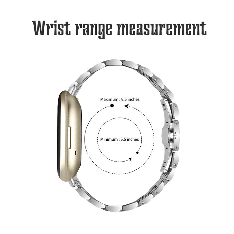 For Fitbit Sense 2 / Versa 4 Stainless Steel Watch Band Stylish 7 Beads Design Replacement Wrist Strap - Silver / Gold