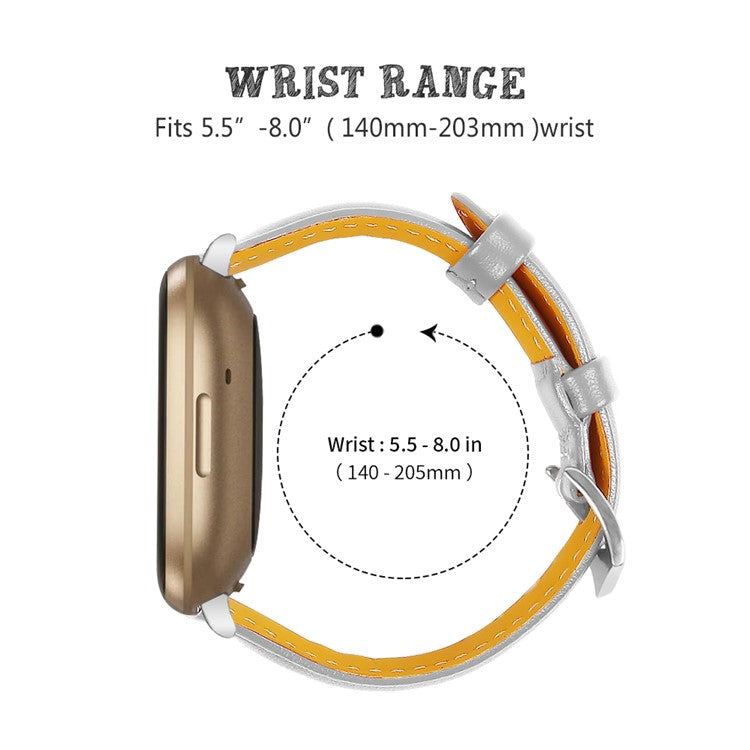 For Fitbit Versa 4 / Sense 2 Genuine Cow Leather Watch Band 20mm Slim Watch Strap - Bright Silver