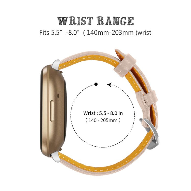 For Fitbit Versa 4 / Sense 2 Genuine Cow Leather Watch Band 20mm Slim Watch Strap - Apricot