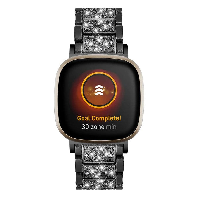 For Fitbit Versa 4 / Sense 2 Zinc Alloy Smartwatch Strap Rhinestone Decor Watch Band Repair Part - Black