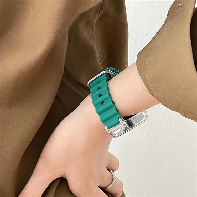 For Xiaomi Mi Band 7 Ocean Silicone Band Adjustable Wrist Strap with Transparent Watch Case - Light Green+Transparent Case