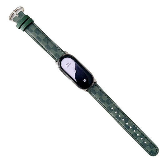 Replacement Watch Band for Xiaomi Smart Band 9 NFC / 9 / 8 NFC / 8 Genuine Cow Leather Grids Pattern Watch Strap - Green