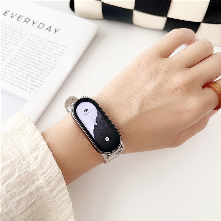 Replacement Watch Band for Xiaomi Smart Band 9 NFC / 9 / 8 NFC / 8 Genuine Cow Leather Grids Pattern Watch Strap - Green