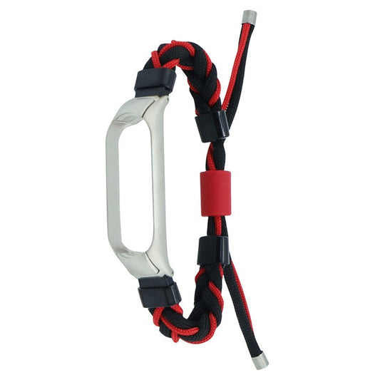 For Xiaomi Smart Band 8 Integrated Watch Case Nylon Braided Rope Silicone Bead Adjustable Wrist Strap - Black + Red
