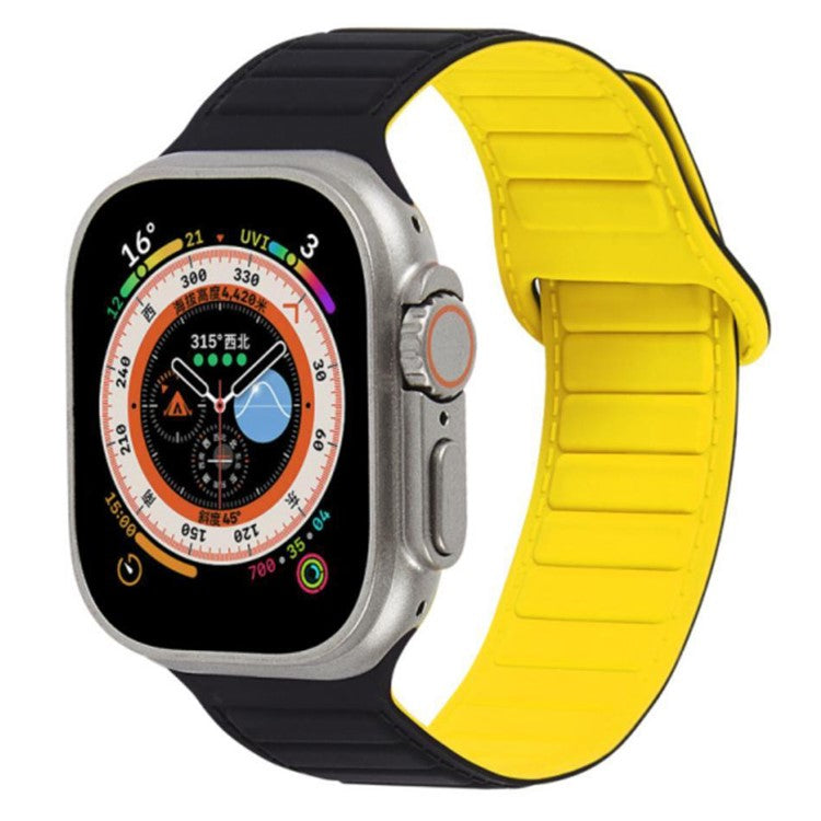 Watch Strap for Apple Watch Series 10 42mm / 9 8 7 41mm / SE (2023) SE (2022) SE 6 5 4 40mm / 3 2 1 38mm Magnetic Silicone Color Match Watchband - Black / Yellow