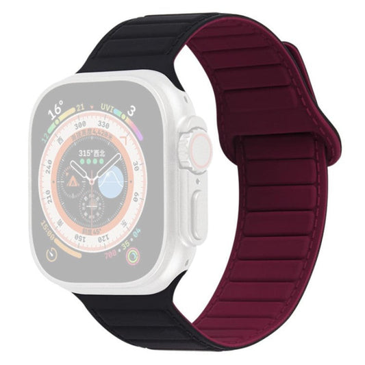 Watch Strap for Apple Watch Series 10 42mm / 9 8 7 41mm / SE (2023) SE (2022) SE 6 5 4 40mm / 3 2 1 38mm Magnetic Silicone Color Match Watchband - Black / Wine Red