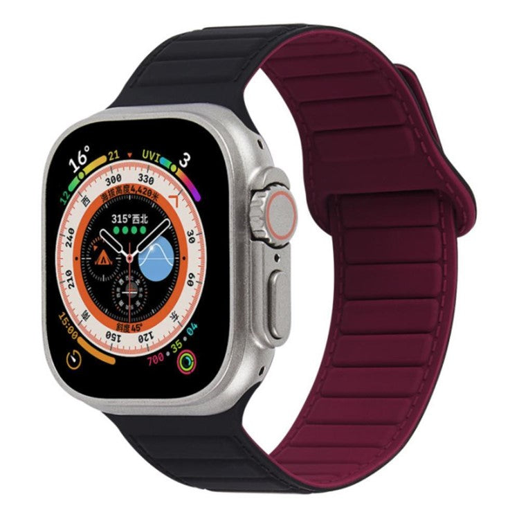 Watch Strap for Apple Watch Series 10 42mm / 9 8 7 41mm / SE (2023) SE (2022) SE 6 5 4 40mm / 3 2 1 38mm Magnetic Silicone Color Match Watchband - Black / Wine Red