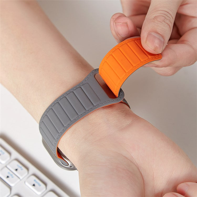 Watch Strap for Apple Watch Series 10 42mm / 9 8 7 41mm / SE (2023) SE (2022) SE 6 5 4 40mm / 3 2 1 38mm Magnetic Silicone Color Match Watchband - Black / Wine Red