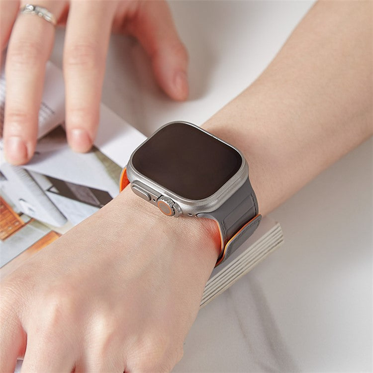 Watch Strap for Apple Watch Series 10 42mm / 9 8 7 41mm / SE (2023) SE (2022) SE 6 5 4 40mm / 3 2 1 38mm Magnetic Silicone Color Match Watchband - Black / Wine Red