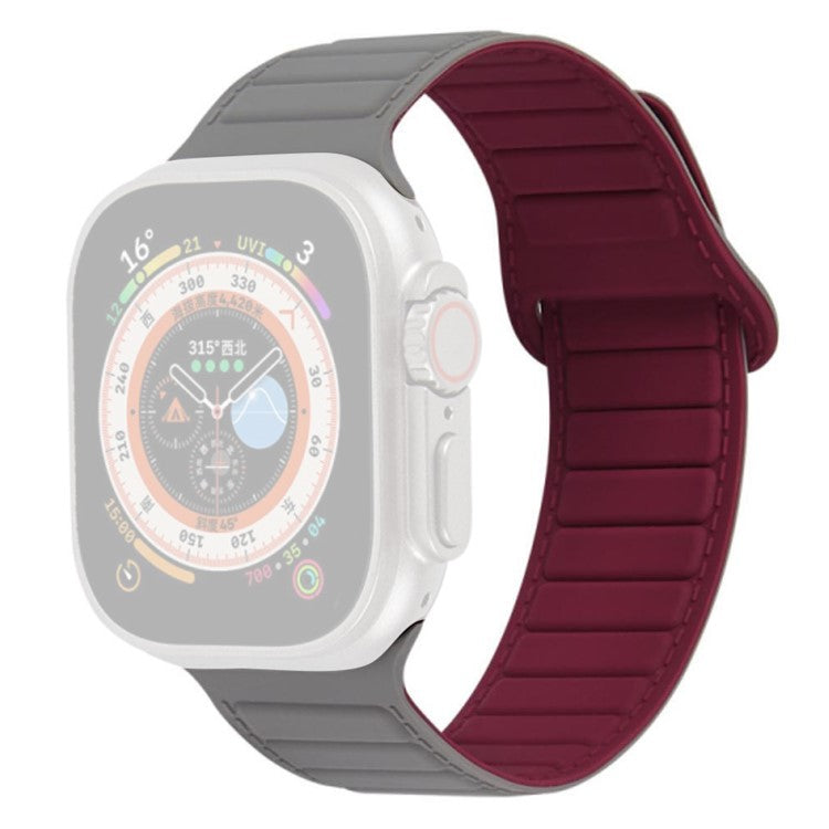 Watch Strap for Apple Watch Series 10 42mm / 9 8 7 41mm / SE (2023) SE (2022) SE 6 5 4 40mm / 3 2 1 38mm Magnetic Silicone Color Match Watchband - Grey / Wine Red