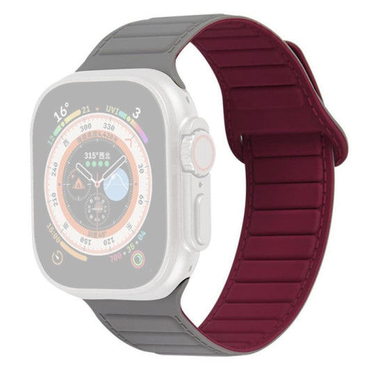 Watch Strap for Apple Watch Series 10 42mm / 9 8 7 41mm / SE (2023) SE (2022) SE 6 5 4 40mm / 3 2 1 38mm Magnetic Silicone Color Match Watchband - Grey / Wine Red