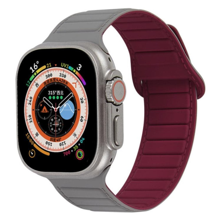 Watch Strap for Apple Watch Series 10 42mm / 9 8 7 41mm / SE (2023) SE (2022) SE 6 5 4 40mm / 3 2 1 38mm Magnetic Silicone Color Match Watchband - Grey / Wine Red