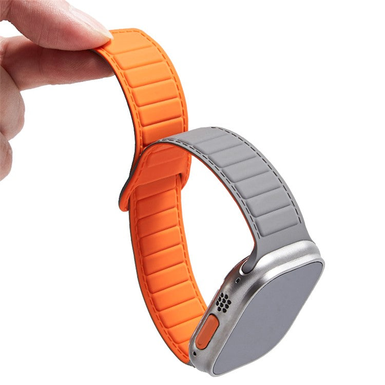 Watch Strap for Apple Watch Series 10 42mm / 9 8 7 41mm / SE (2023) SE (2022) SE 6 5 4 40mm / 3 2 1 38mm Magnetic Silicone Color Match Watchband - Grey / Wine Red