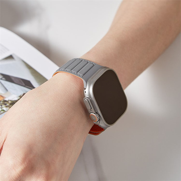 Watch Strap for Apple Watch Series 10 42mm / 9 8 7 41mm / SE (2023) SE (2022) SE 6 5 4 40mm / 3 2 1 38mm Magnetic Silicone Color Match Watchband - Grey / Wine Red