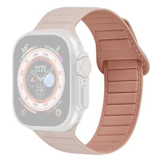 For Apple Watch Series 10 46mm / Ultra 2 Ultra 49mm /  Series 9 8 7 45mm / 6 5 4 SE (2023) SE (2022) SE 44mm / 3 2 1 42mm Silicone Band Color Match Magnetic Watch Strap - Pink / Rose Pink