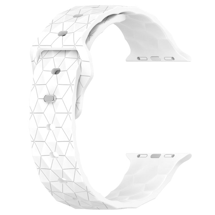 For Apple Watch Series 10 46mm / Ultra 2 Ultra 49mm /  Series 9 8 7 45mm / 6 5 4 SE (2023) SE (2022) SE 44mm / 3 2 1 42mm Football Pattern Watch Band Silicone Watch Strap - White