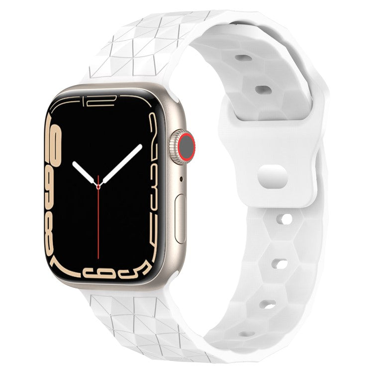 For Apple Watch Series 10 46mm / Ultra 2 Ultra 49mm /  Series 9 8 7 45mm / 6 5 4 SE (2023) SE (2022) SE 44mm / 3 2 1 42mm Football Pattern Watch Band Silicone Watch Strap - White