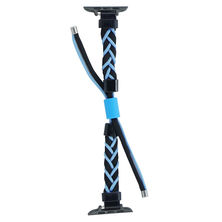 Watch Band for Apple Watch Series 10 46mm / Ultra 2 Ultra 49mm /  Series 9 8 7 45mm / 6 5 4 SE (2023) SE (2022) SE 44mm / 3 2 1 42mm Silicone Loop Braided Nylon Strap - Black+Blue