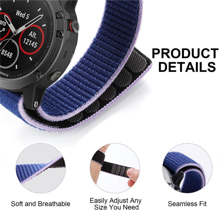 For Garmin Tactix 7 Pro / Fenix 7X / Fenix 6X Pro Stitching Watch Strap 26mm Adjustable Loop Nylon Wrist Band - Green+Blue