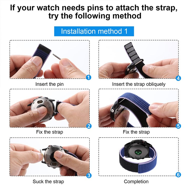 For Garmin Tactix 7 Pro / Fenix 7X / Fenix 6X Pro Stitching Watch Strap 26mm Adjustable Loop Nylon Wrist Band - Green+Blue