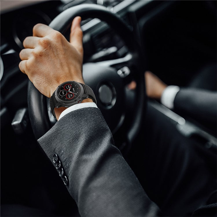 For Garmin Tactix 7 Pro / Fenix 7X / Fenix 6X Pro Stitching Watch Strap 26mm Adjustable Loop Nylon Wrist Band - Black