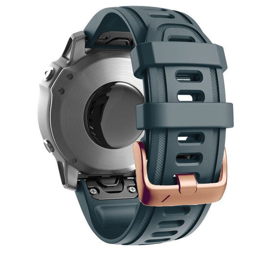 Watch Band for Garmin Fenix 7S / 6S Pro / 5S Plus / Instinct 2S , 20mm Silicone Replacement Strap with Rose Gold Buckle - Navy Blue
