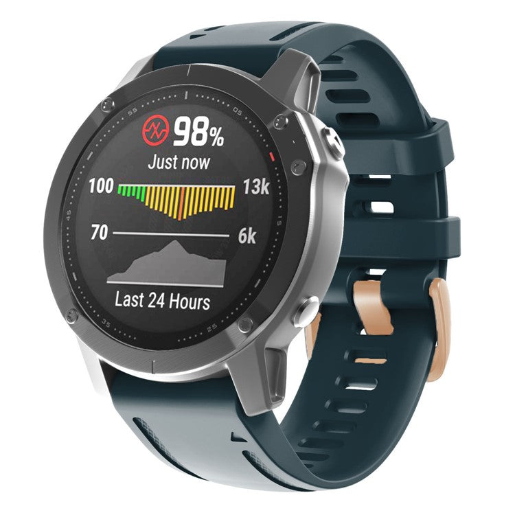 Watch Band for Garmin Fenix 7S / 6S Pro / 5S Plus / Instinct 2S , 20mm Silicone Replacement Strap with Rose Gold Buckle - Navy Blue