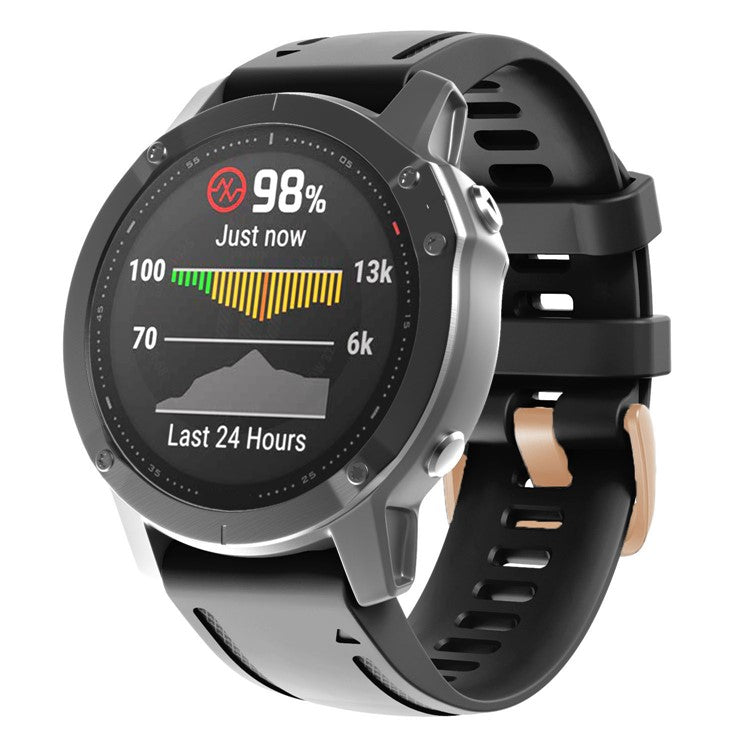 Watch Band for Garmin Fenix 7S / 6S Pro / 5S Plus / Instinct 2S , 20mm Silicone Replacement Strap with Rose Gold Buckle - Black