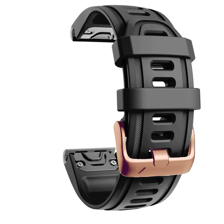 Watch Band for Garmin Fenix 7S / 6S Pro / 5S Plus / Instinct 2S , 20mm Silicone Replacement Strap with Rose Gold Buckle - Black