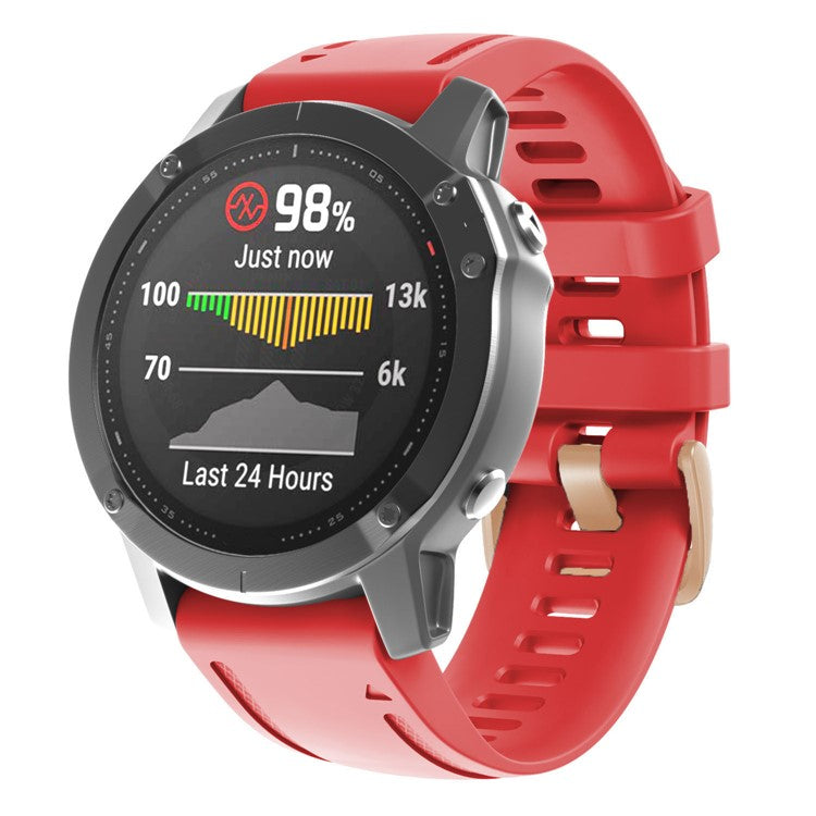 Watch Band for Garmin Fenix 7S / 6S Pro / 5S Plus / Instinct 2S , 20mm Silicone Replacement Strap with Rose Gold Buckle - Red