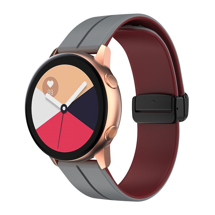 Watch Band for Huawei Watch 4 / Watch 4 Pro / Watch 3 / Watch 3 Pro , 22mm Silicone Dual Color Strap with Black Magnetic Folding Buckle - Grey+Wine Red