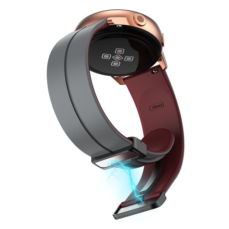 Watch Band for Huawei Watch 4 / Watch 4 Pro / Watch 3 / Watch 3 Pro , 22mm Silicone Dual Color Strap with Black Magnetic Folding Buckle - Grey+Wine Red