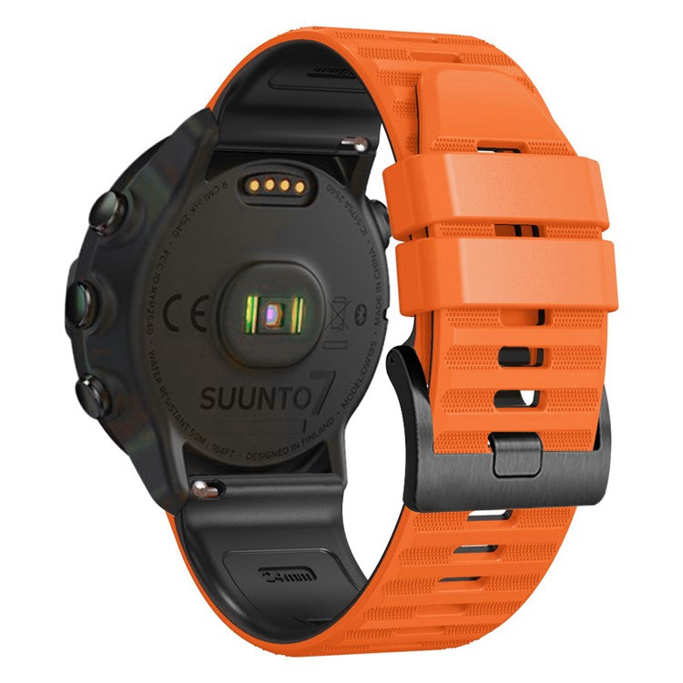 For Suunto 9 / 9 Baro / 7 Silicone Watch Band 24mm Dual Color Textured Replacement Watch Strap - Orange / Black