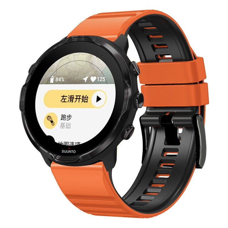 For Suunto 9 / 9 Baro / 7 Silicone Watch Band 24mm Dual Color Textured Replacement Watch Strap - Orange / Black