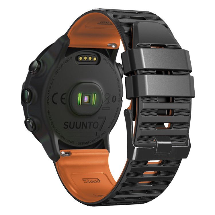 For Suunto 9 / 9 Baro / 7 Silicone Watch Band 24mm Dual Color Textured Replacement Watch Strap - Black / Brown