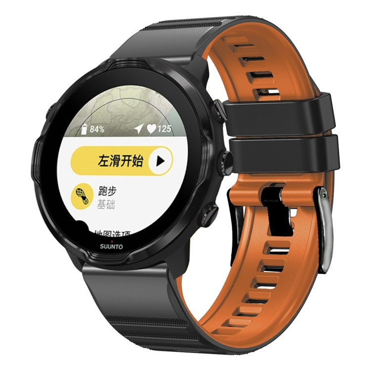 For Suunto 9 / 9 Baro / 7 Silicone Watch Band 24mm Dual Color Textured Replacement Watch Strap - Black / Brown