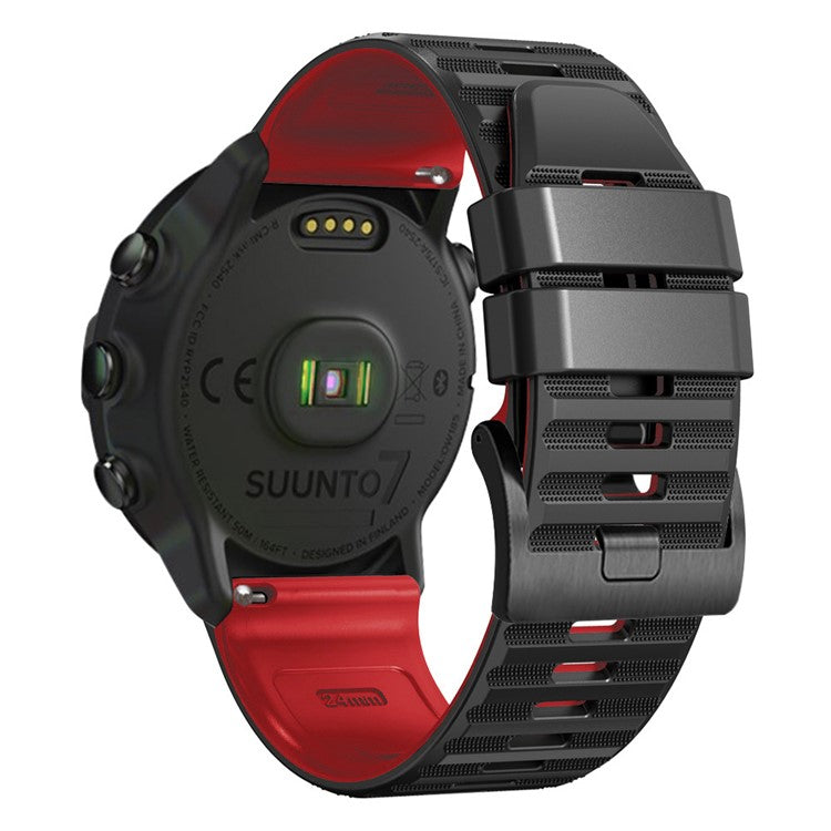 For Suunto 9 / 9 Baro / 7 Silicone Watch Band 24mm Dual Color Textured Replacement Watch Strap - Black / Red