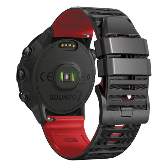 For Suunto 9 / 9 Baro / 7 Silicone Watch Band 24mm Dual Color Textured Replacement Watch Strap - Black / Red